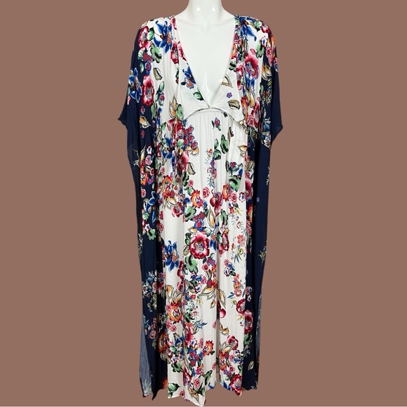Johnny Was Maya Floral Print Tie Front Coverup Kaftan Size Medium - Picture 2 of 12